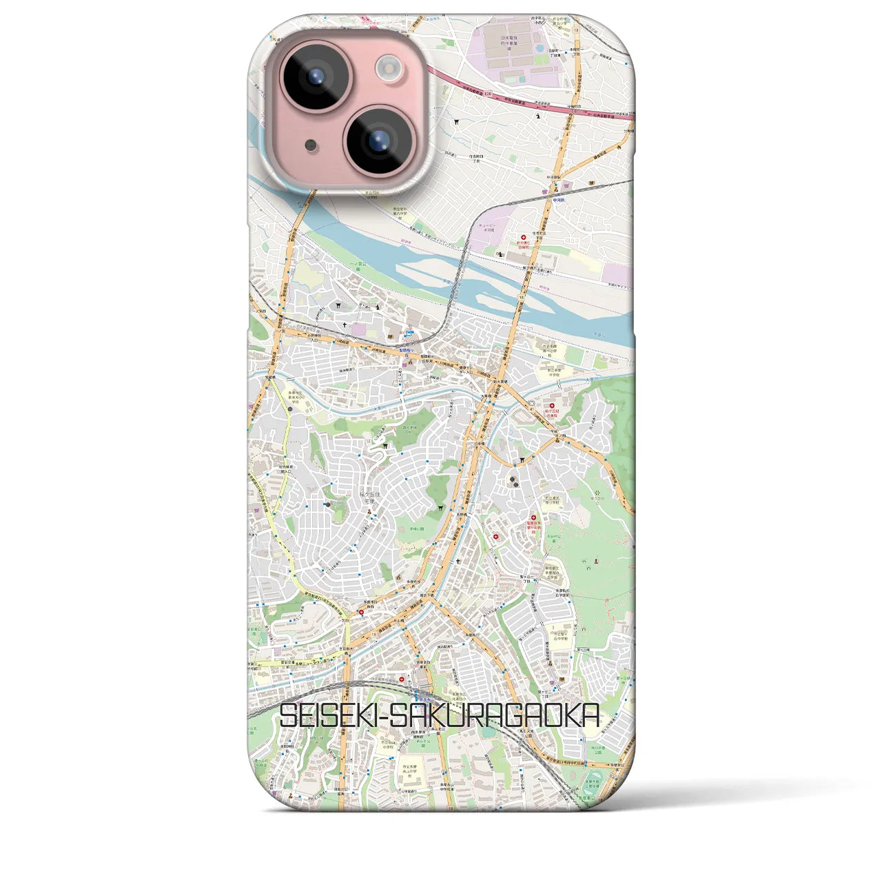 【聖蹟桜ヶ丘】地図柄iPhoneケース（バックカバータイプ・ナチュラル）iPhone 15 Plus 用