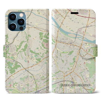【聖蹟桜ヶ丘（東京都）】地図柄iPhoneケース（手帳タイプ）ナチュラル・iPhone 12 / 12 Pro 用