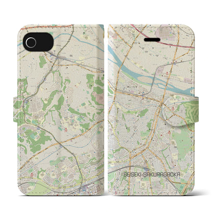 【聖蹟桜ヶ丘（東京都）】地図柄iPhoneケース（手帳タイプ）ナチュラル・iPhone SE（第3 / 第2世代） / 8 / 7 / 6s / 6 用