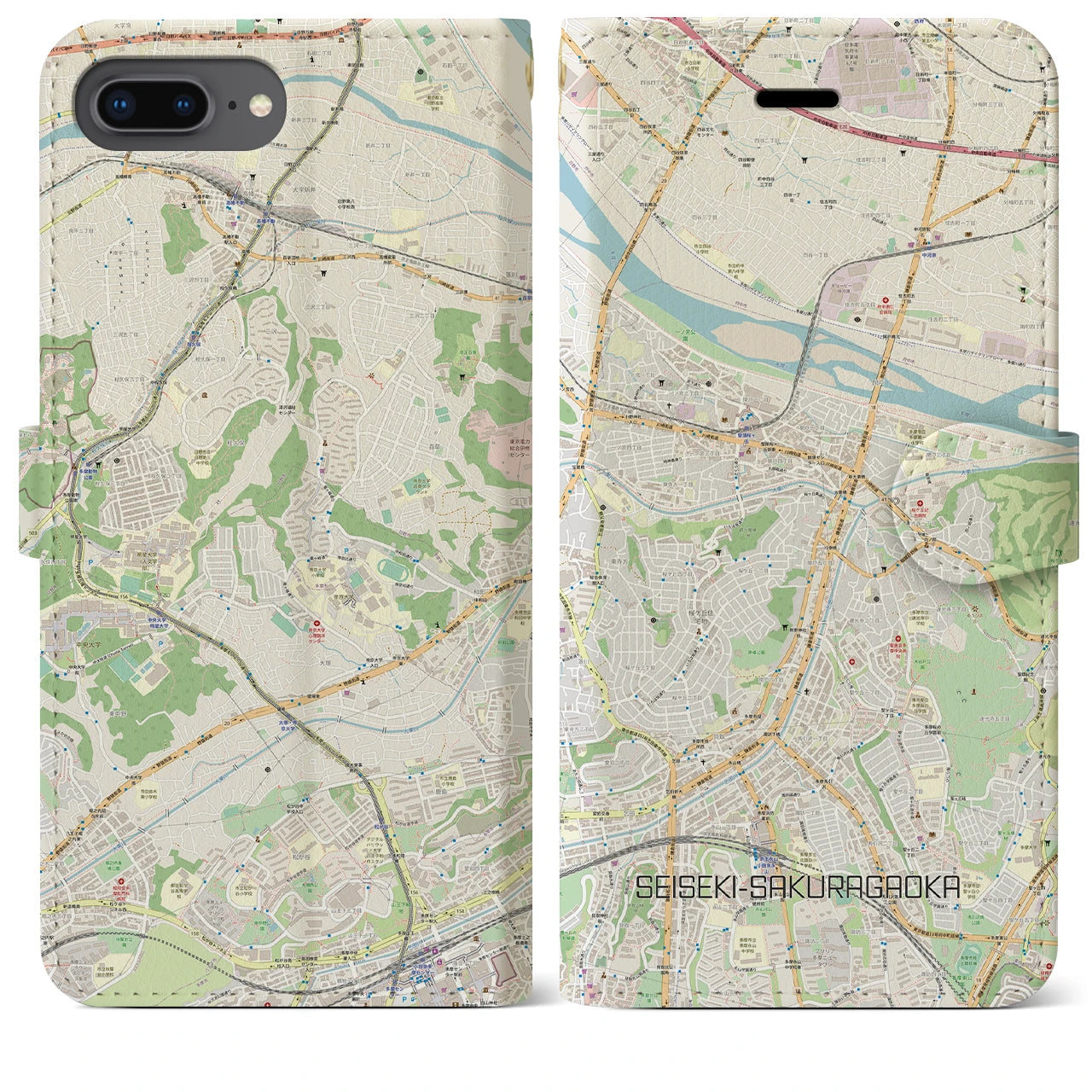 【聖蹟桜ヶ丘】地図柄iPhoneケース（手帳両面タイプ・ナチュラル）iPhone 8Plus /7Plus / 6sPlus / 6Plus 用