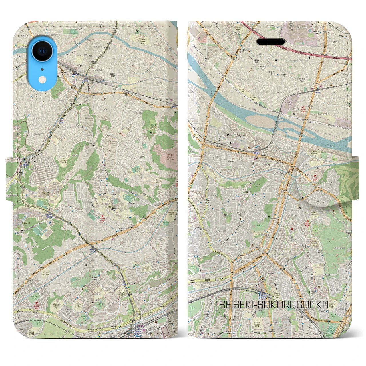 【聖蹟桜ヶ丘】地図柄iPhoneケース（手帳両面タイプ・ナチュラル）iPhone XR 用