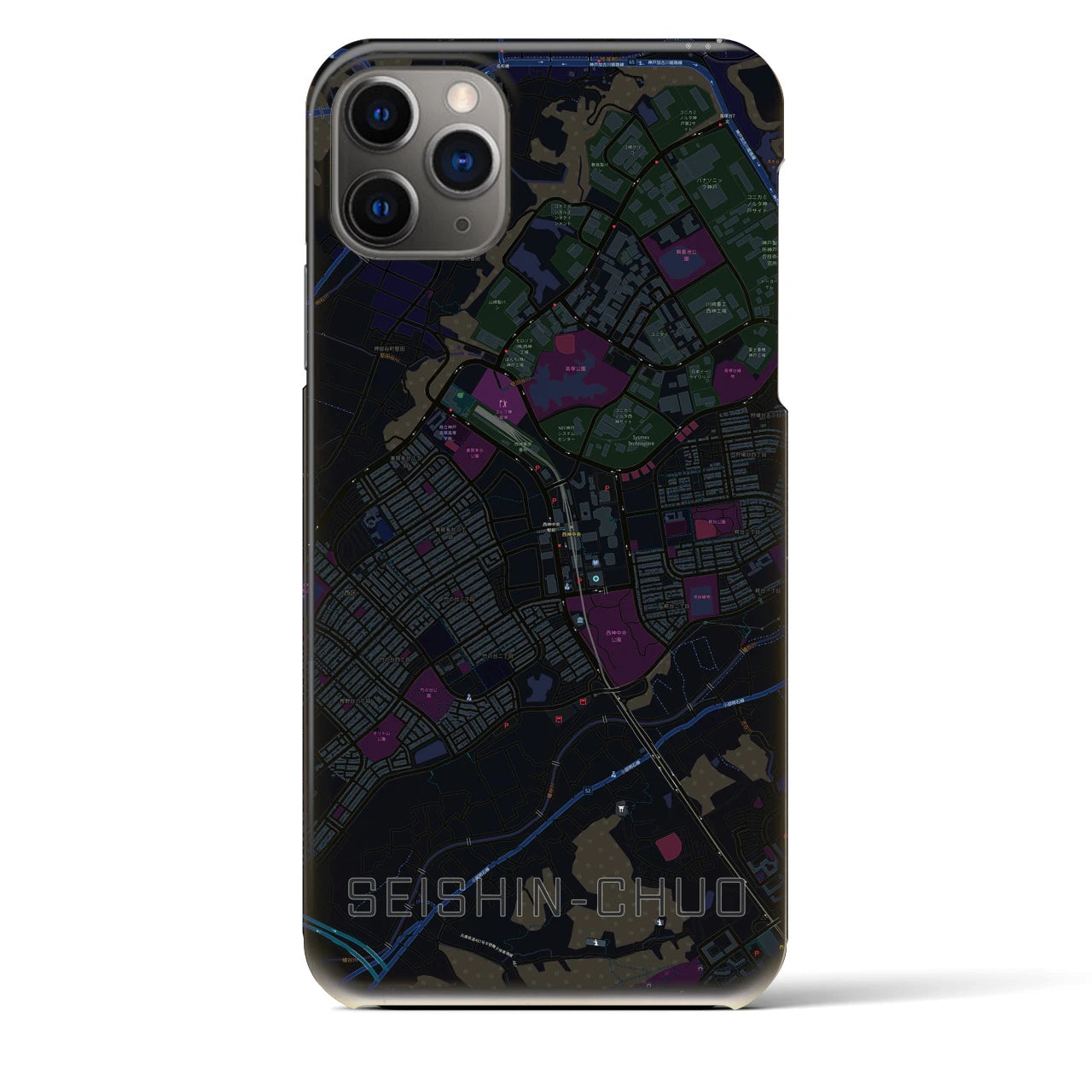 【西神中央】地図柄iPhoneケース（バックカバータイプ・ブラック）iPhone 11 Pro Max 用
