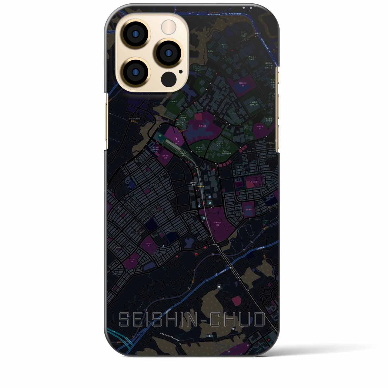 【西神中央】地図柄iPhoneケース（バックカバータイプ・ブラック）iPhone 12 Pro Max 用