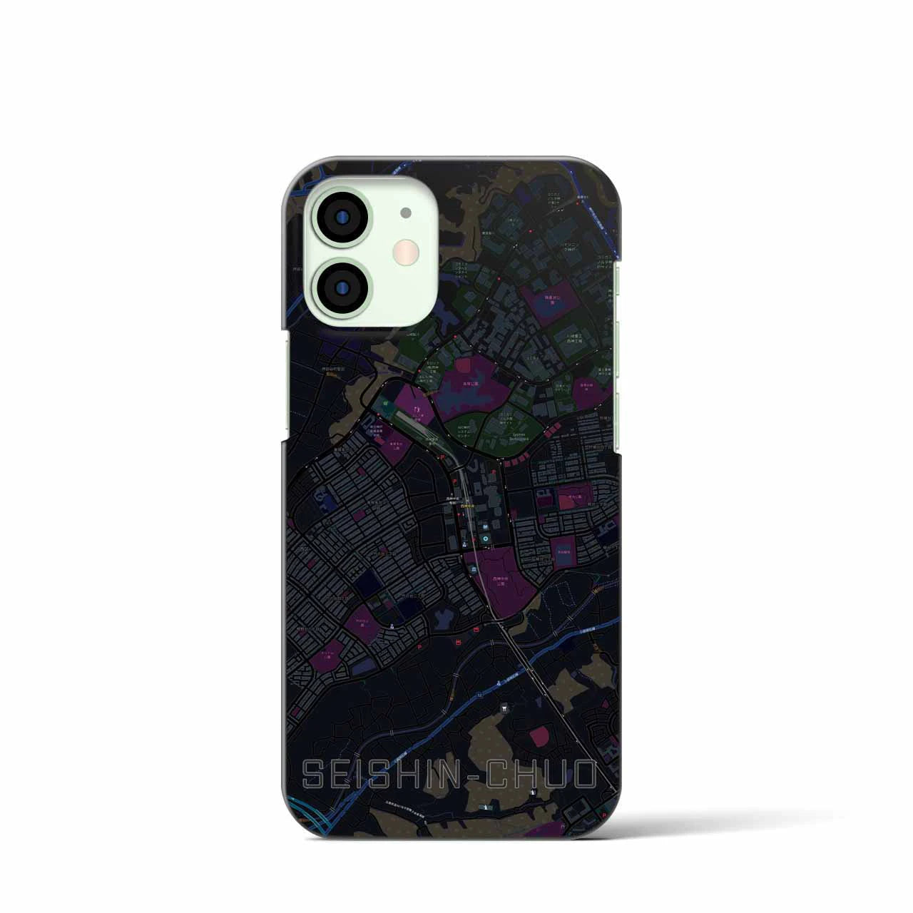 【西神中央】地図柄iPhoneケース（バックカバータイプ・ブラック）iPhone 12 mini 用