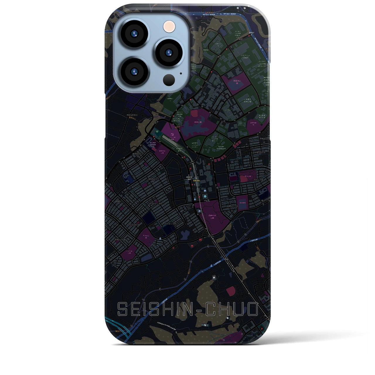 【西神中央】地図柄iPhoneケース（バックカバータイプ・ブラック）iPhone 13 Pro Max 用