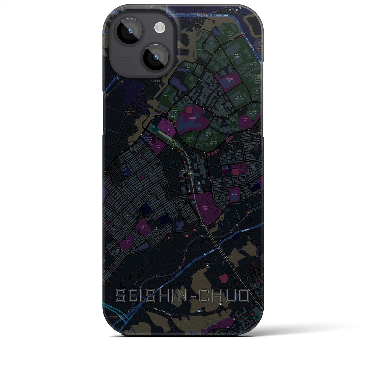 【西神中央】地図柄iPhoneケース（バックカバータイプ・ブラック）iPhone 14 Plus 用
