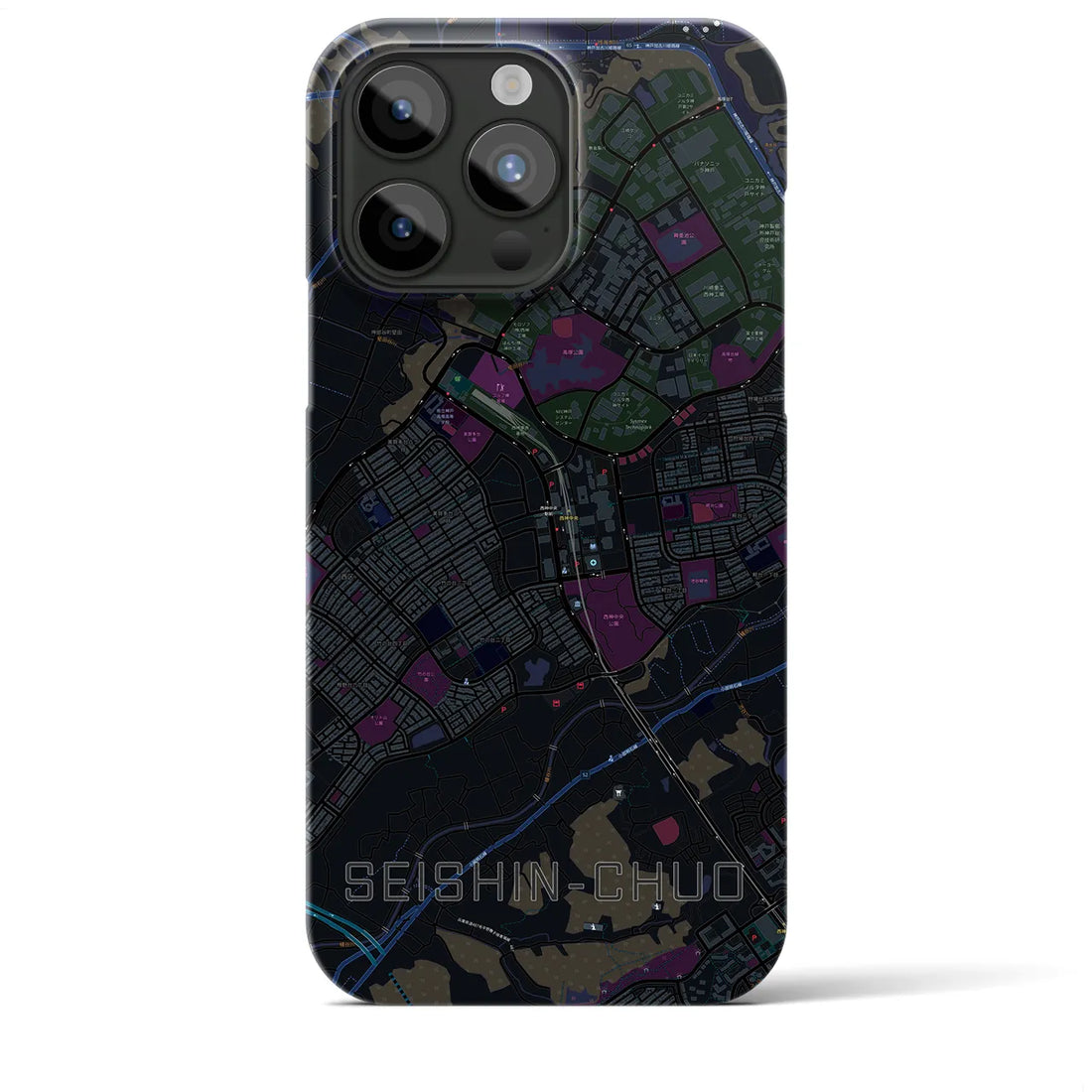 【西神中央】地図柄iPhoneケース（バックカバータイプ・ブラック）iPhone 15 Pro Max 用