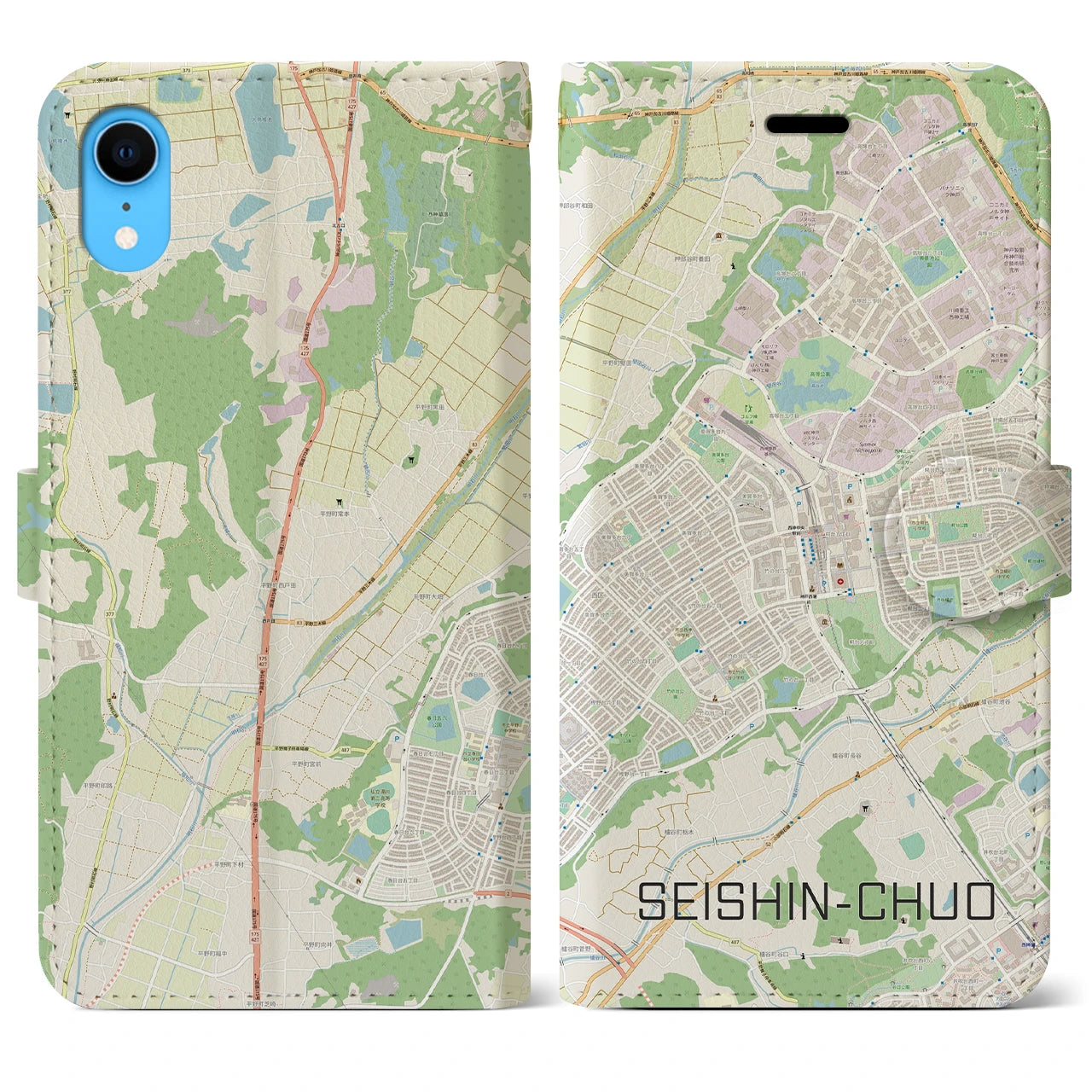 【西神中央】地図柄iPhoneケース（手帳両面タイプ・ナチュラル）iPhone XR 用