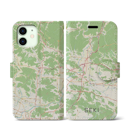 【関（岐阜県）】地図柄iPhoneケース（手帳タイプ）ナチュラル・iPhone 12 mini 用