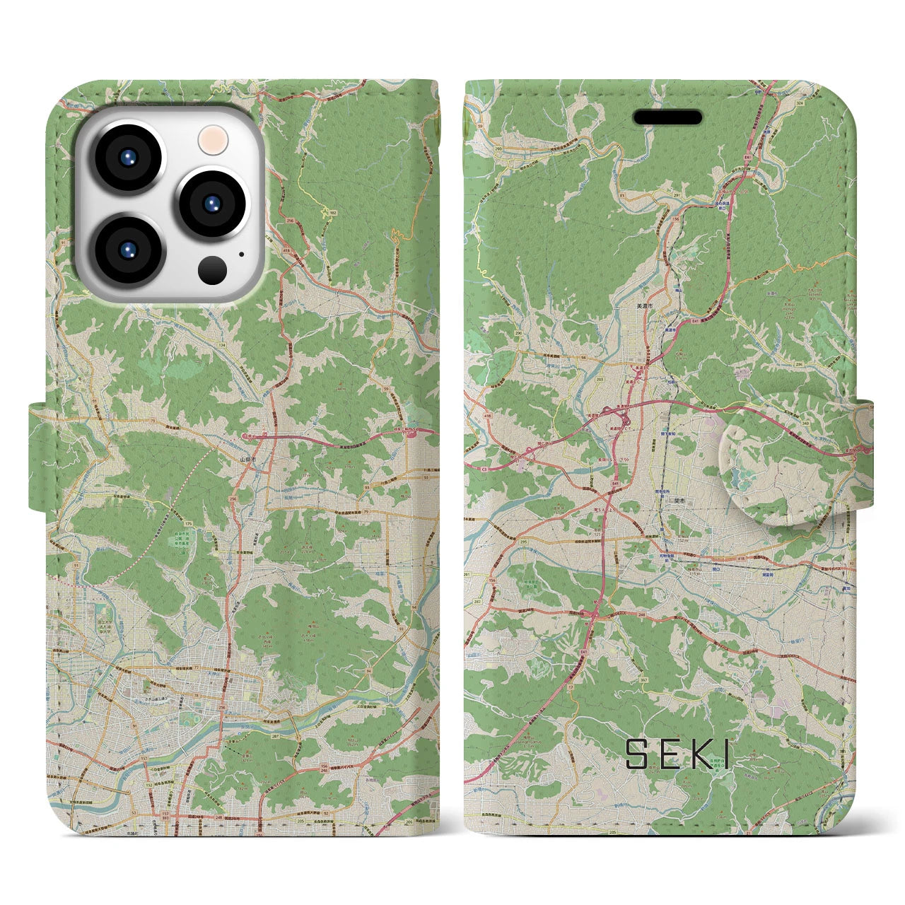 【関】地図柄iPhoneケース（手帳両面タイプ・ナチュラル）iPhone 13 Pro 用
