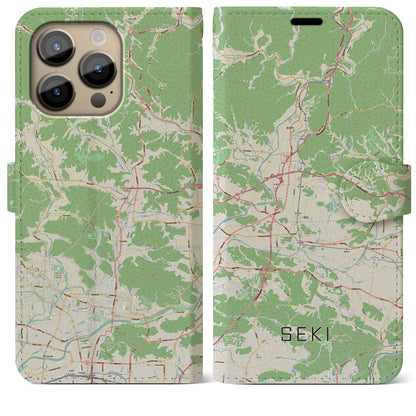 【関（岐阜県）】地図柄iPhoneケース（手帳タイプ）ナチュラル・iPhone 14 Pro Max 用