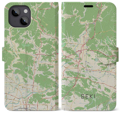 【関（岐阜県）】地図柄iPhoneケース（手帳タイプ）ナチュラル・iPhone 14 Plus 用