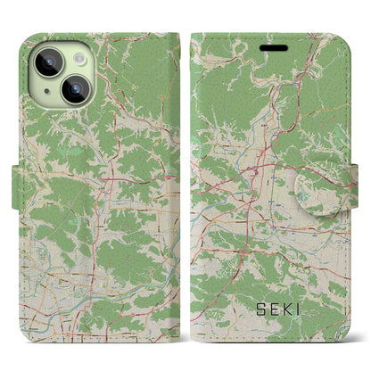 【関（岐阜県）】地図柄iPhoneケース（手帳タイプ）ナチュラル・iPhone 15 用