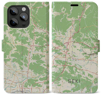 【関（岐阜県）】地図柄iPhoneケース（手帳タイプ）ナチュラル・iPhone 15 Pro Max 用