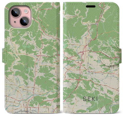 【関（岐阜県）】地図柄iPhoneケース（手帳タイプ）ナチュラル・iPhone 15 Plus 用