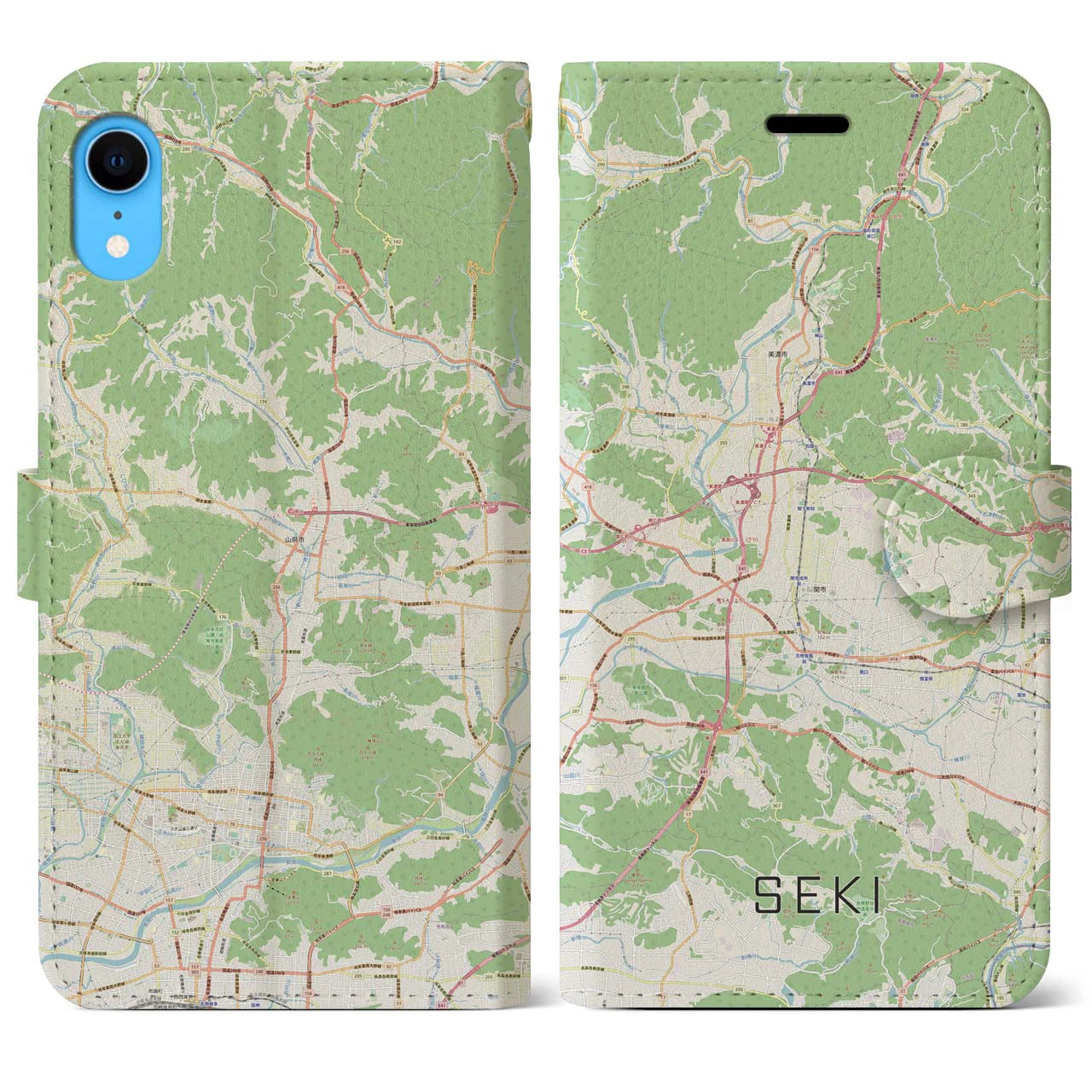 【関】地図柄iPhoneケース（手帳両面タイプ・ナチュラル）iPhone XR 用