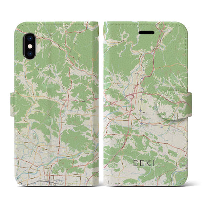 【関（岐阜県）】地図柄iPhoneケース（手帳タイプ）ナチュラル・iPhone XS / X 用