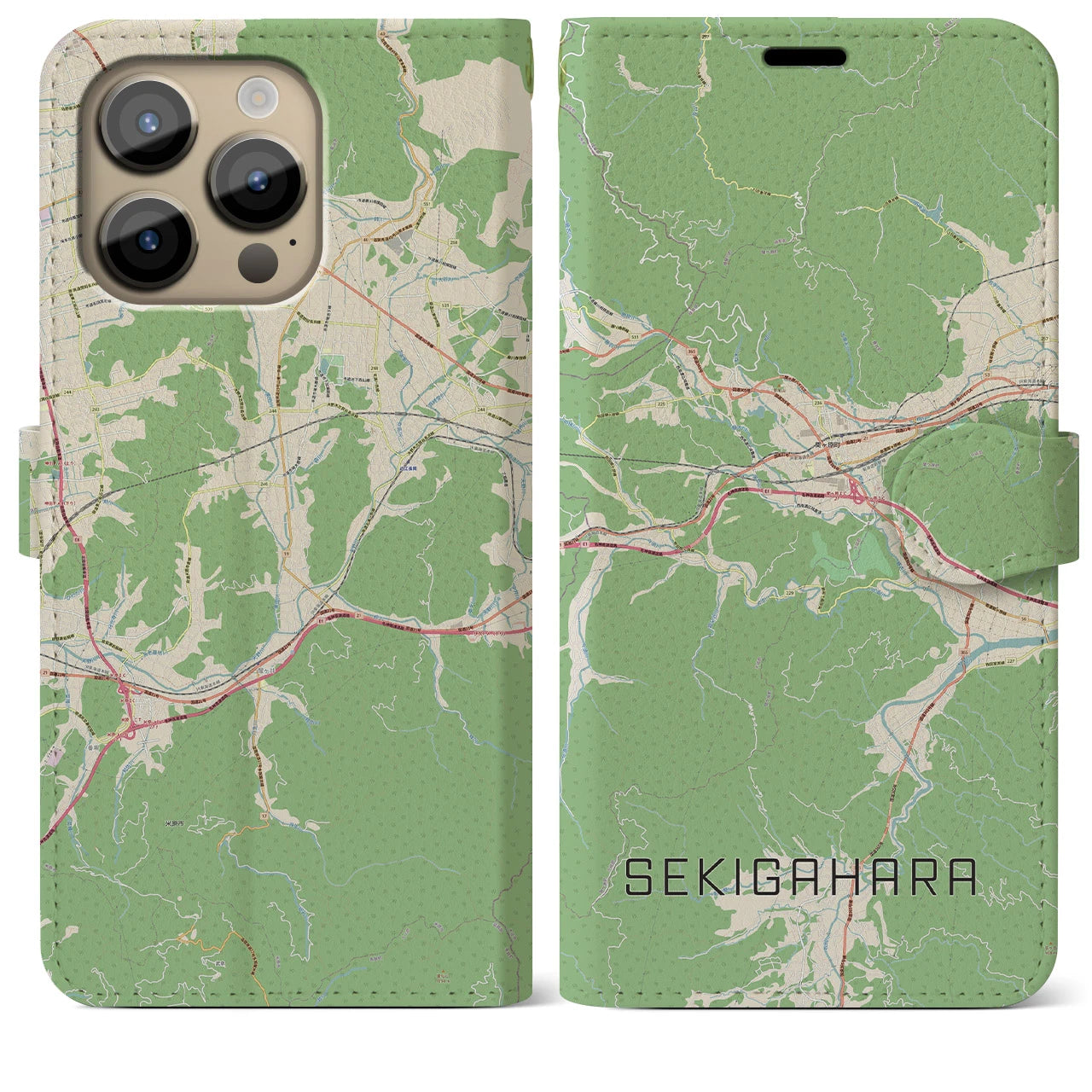 【関ケ原】地図柄iPhoneケース（手帳両面タイプ・ナチュラル）iPhone 14 Pro Max 用