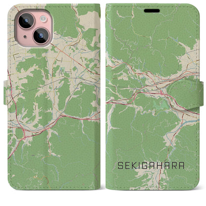 【関ケ原（岐阜県）】地図柄iPhoneケース（手帳タイプ）ナチュラル・iPhone 15 Plus 用