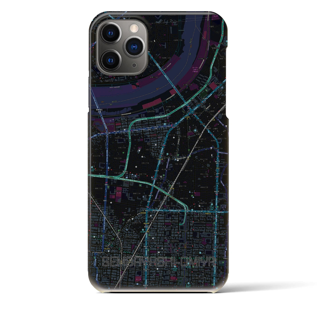 【千林大宮】地図柄iPhoneケース（バックカバータイプ・ブラック）iPhone 11 Pro Max 用