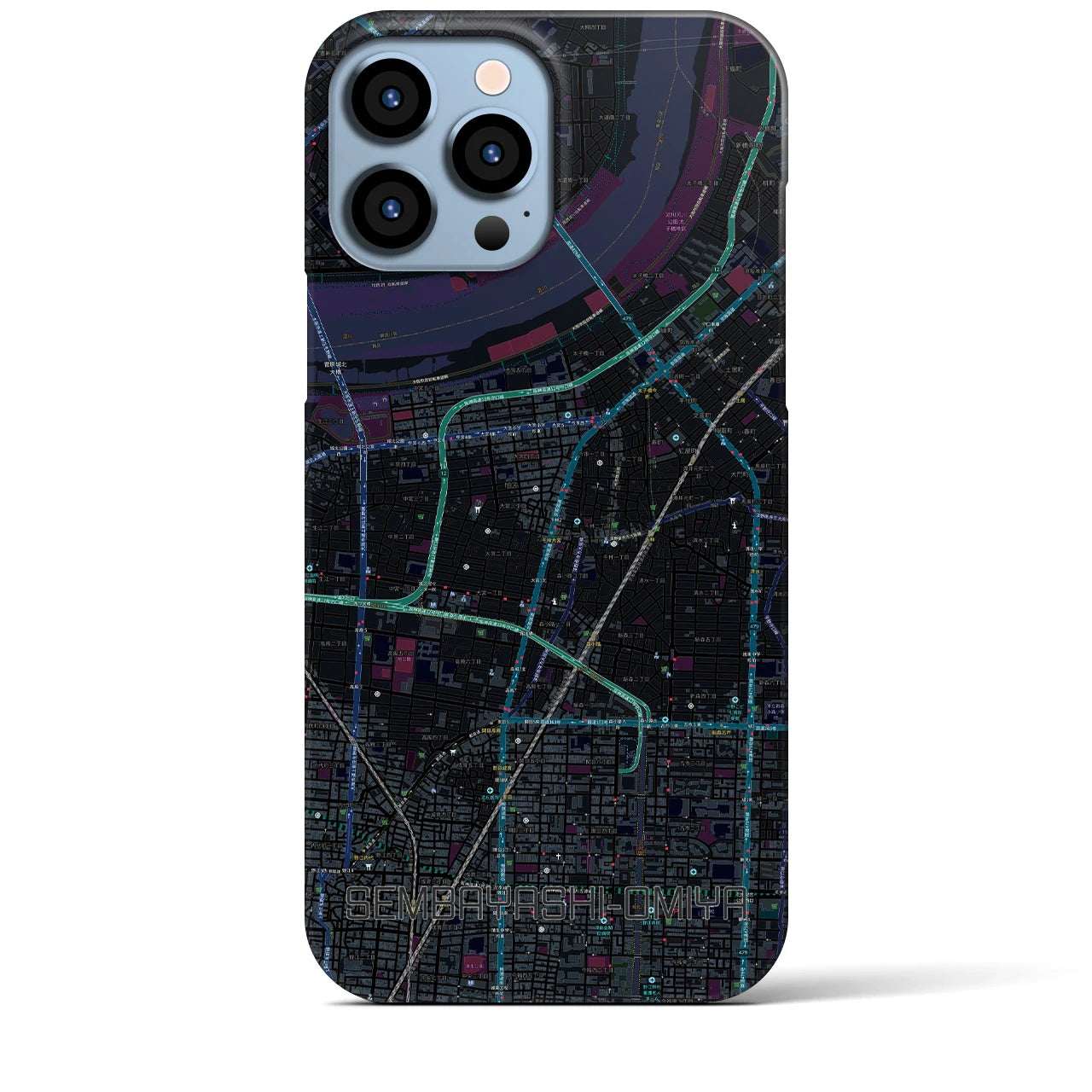 【千林大宮】地図柄iPhoneケース（バックカバータイプ・ブラック）iPhone 13 Pro Max 用