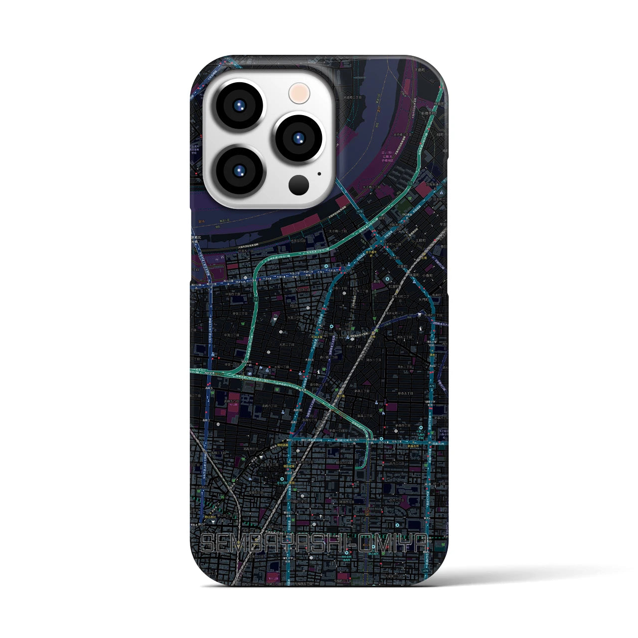 【千林大宮】地図柄iPhoneケース（バックカバータイプ・ブラック）iPhone 13 Pro 用