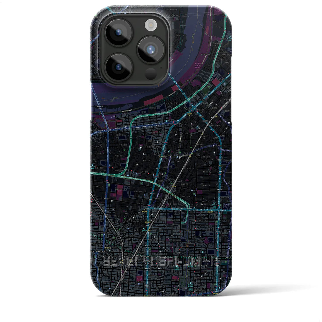 【千林大宮】地図柄iPhoneケース（バックカバータイプ・ブラック）iPhone 15 Pro Max 用