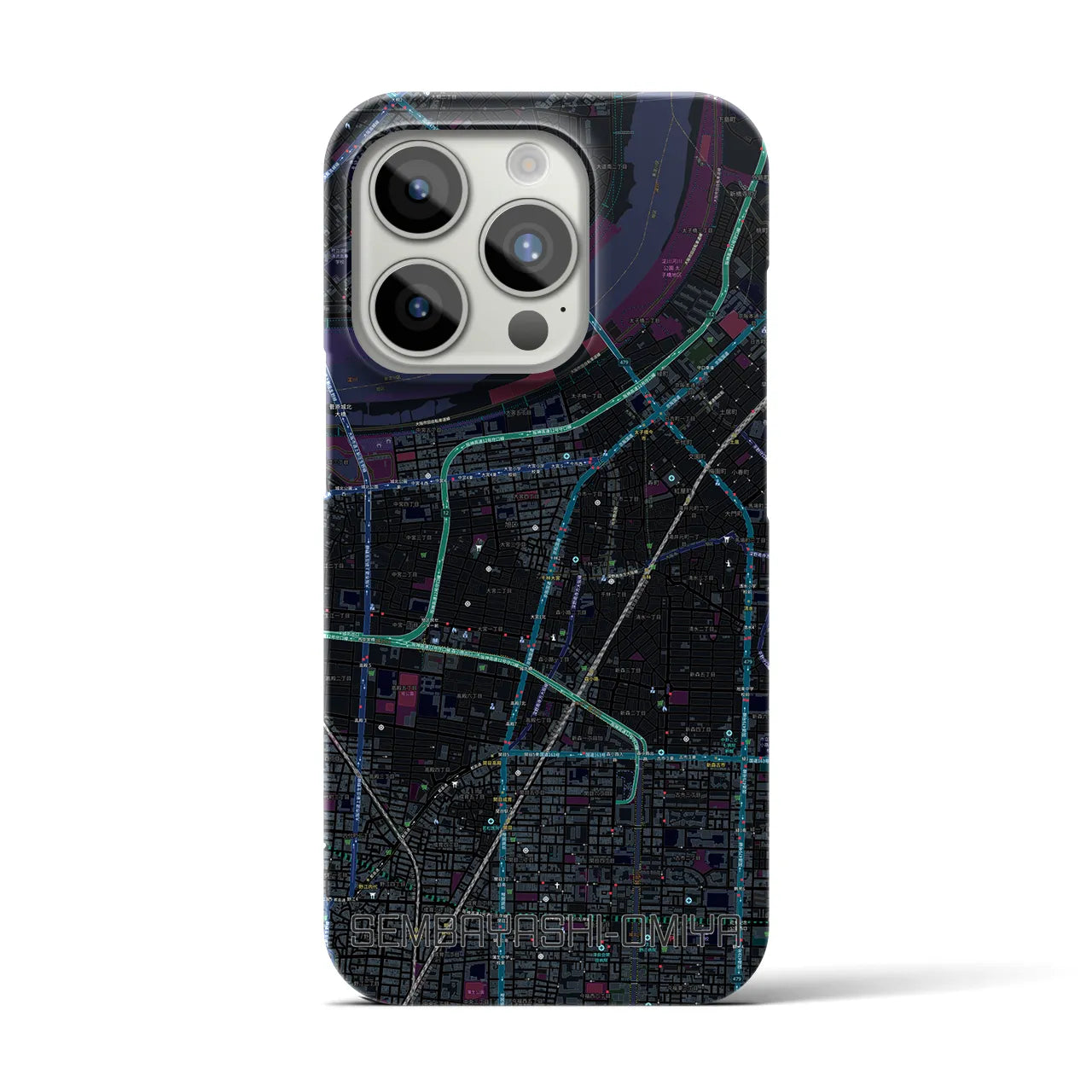 【千林大宮】地図柄iPhoneケース（バックカバータイプ・ブラック）iPhone 15 Pro 用