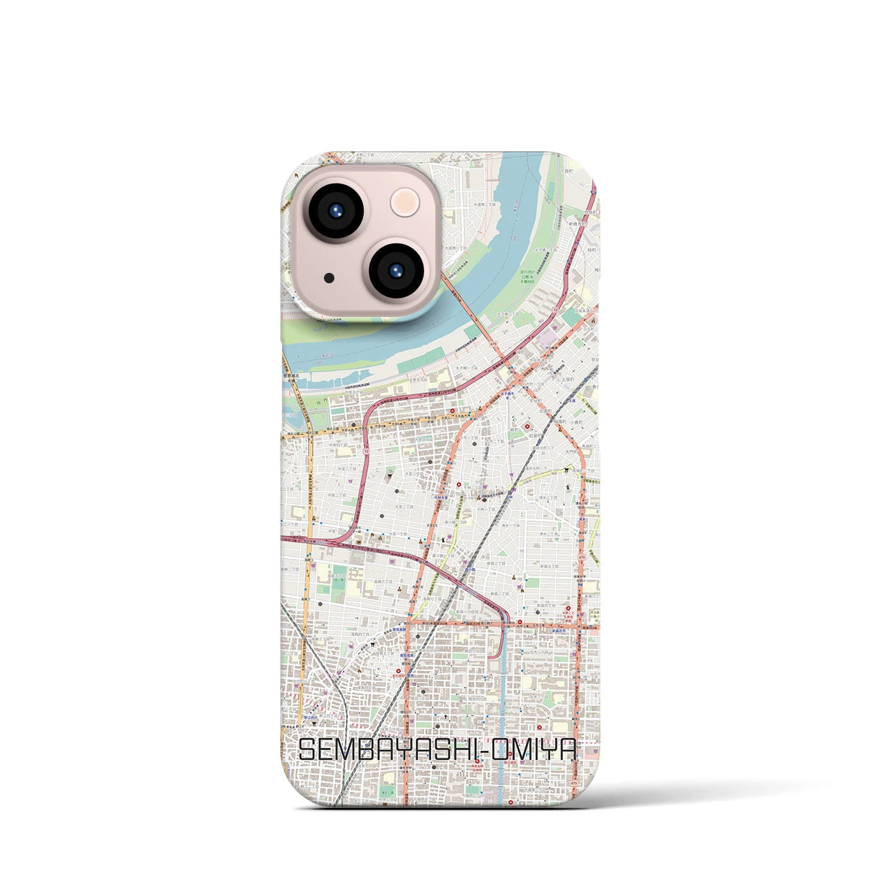 【千林大宮】地図柄iPhoneケース（バックカバータイプ・ナチュラル）iPhone 13 mini 用