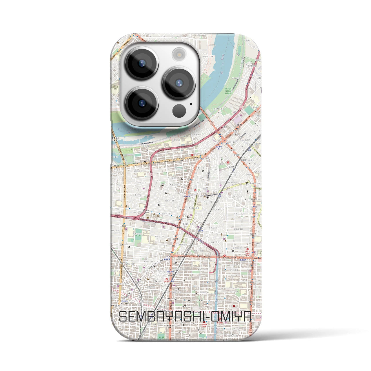 【千林大宮】地図柄iPhoneケース（バックカバータイプ・ナチュラル）iPhone 14 Pro 用