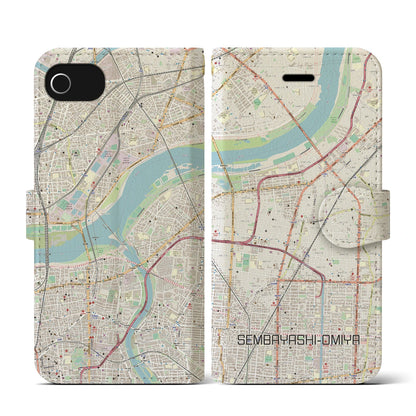 【千林大宮（大阪府）】地図柄iPhoneケース（手帳タイプ）ナチュラル・iPhone SE（第3 / 第2世代） / 8 / 7 / 6s / 6 用