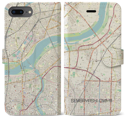【千林大宮（大阪府）】地図柄iPhoneケース（手帳タイプ）ナチュラル・iPhone 8Plus /7Plus / 6sPlus / 6Plus 用