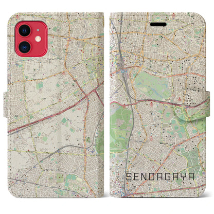 【千駄ケ谷（東京都）】地図柄iPhoneケース（手帳タイプ）ナチュラル・iPhone 11 用