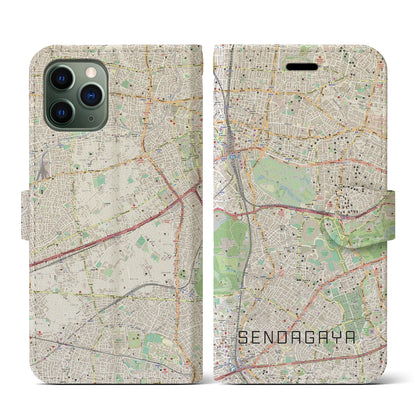 【千駄ケ谷（東京都）】地図柄iPhoneケース（手帳タイプ）ナチュラル・iPhone 11 Pro 用