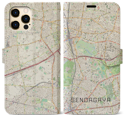 【千駄ケ谷（東京都）】地図柄iPhoneケース（手帳タイプ）ナチュラル・iPhone 12 Pro Max 用