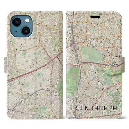 【千駄ケ谷（東京都）】地図柄iPhoneケース（手帳タイプ）ナチュラル・iPhone 13 用