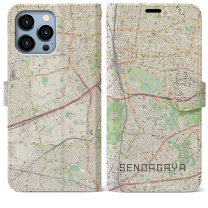 【千駄ケ谷（東京都）】地図柄iPhoneケース（手帳タイプ）ナチュラル・iPhone 13 Pro Max 用