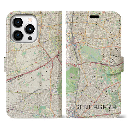 【千駄ケ谷（東京都）】地図柄iPhoneケース（手帳タイプ）ナチュラル・iPhone 13 Pro 用