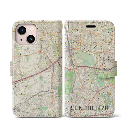 【千駄ケ谷（東京都）】地図柄iPhoneケース（手帳タイプ）ナチュラル・iPhone 13 mini 用