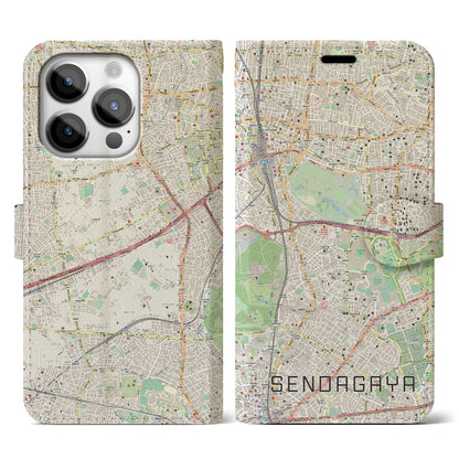 【千駄ケ谷（東京都）】地図柄iPhoneケース（手帳タイプ）ナチュラル・iPhone 14 Pro 用