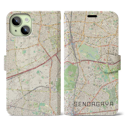 【千駄ケ谷（東京都）】地図柄iPhoneケース（手帳タイプ）ナチュラル・iPhone 15 用
