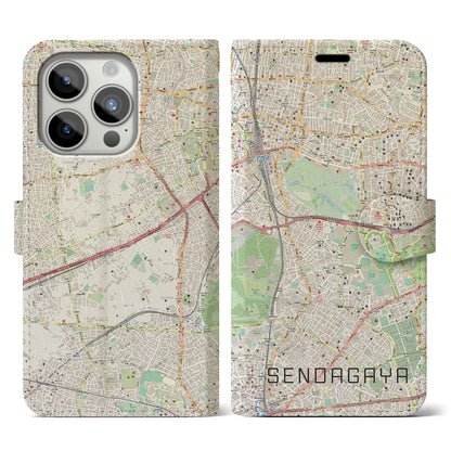 【千駄ケ谷（東京都）】地図柄iPhoneケース（手帳タイプ）ナチュラル・iPhone 15 Pro 用