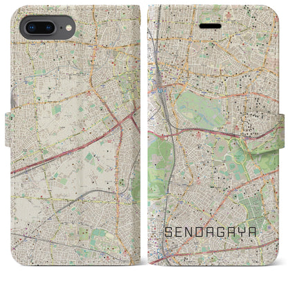 【千駄ケ谷（東京都）】地図柄iPhoneケース（手帳タイプ）ナチュラル・iPhone 8Plus /7Plus / 6sPlus / 6Plus 用