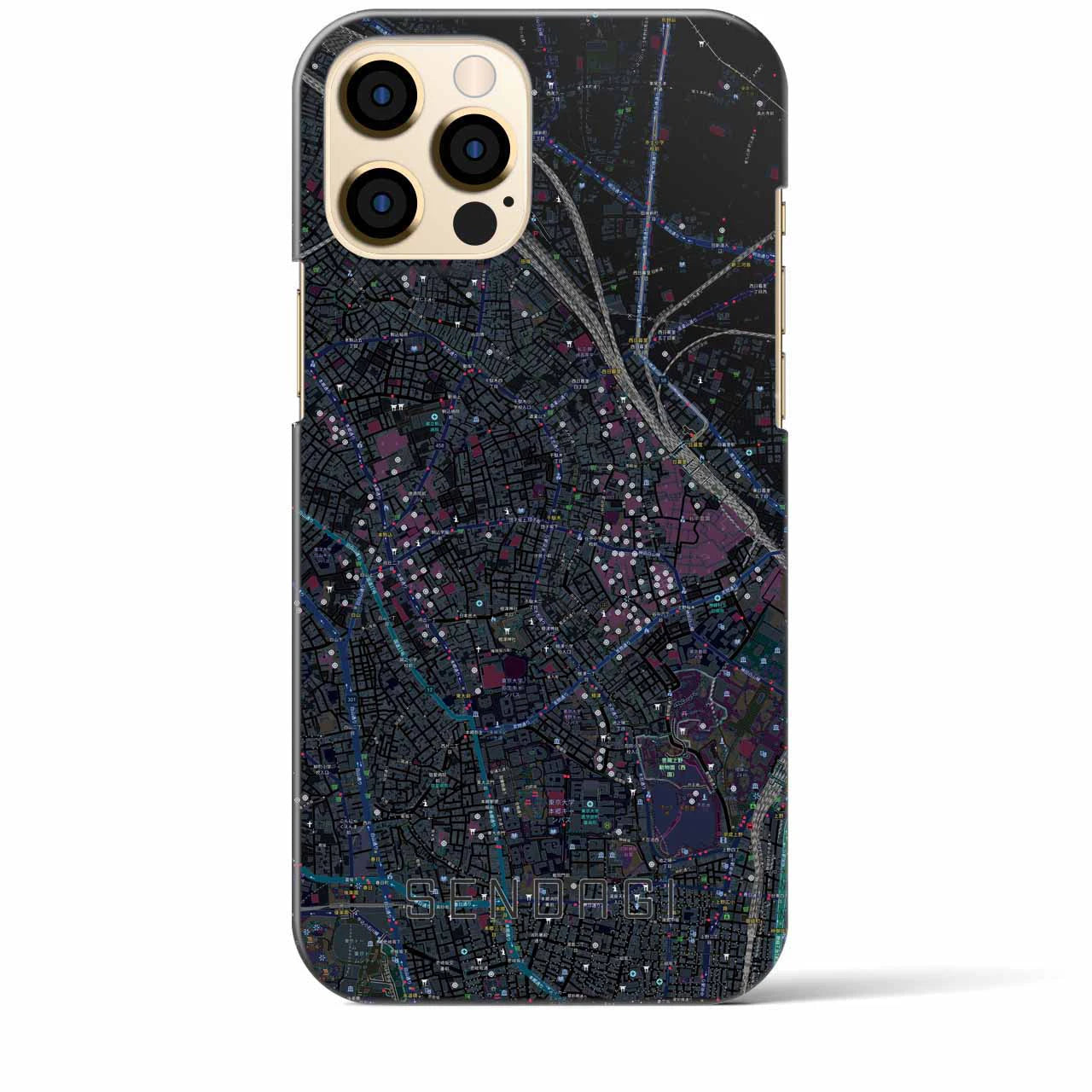 【千駄木】地図柄iPhoneケース（バックカバータイプ・ブラック）iPhone 12 Pro Max 用