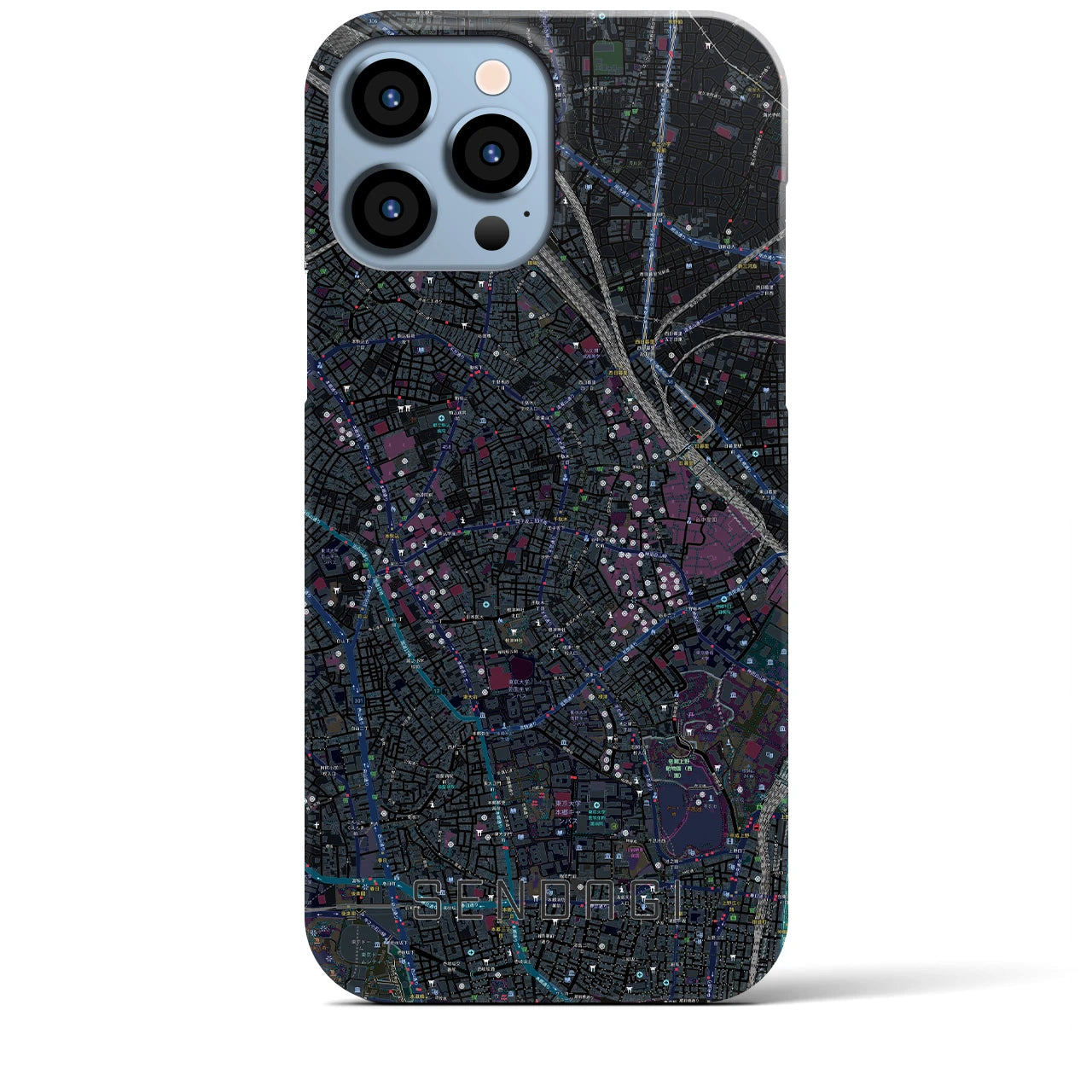 【千駄木】地図柄iPhoneケース（バックカバータイプ・ブラック）iPhone 13 Pro Max 用