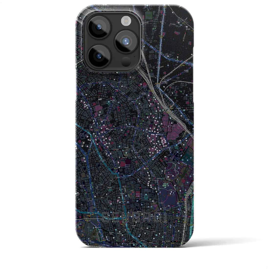 【千駄木】地図柄iPhoneケース（バックカバータイプ・ブラック）iPhone 15 Pro Max 用