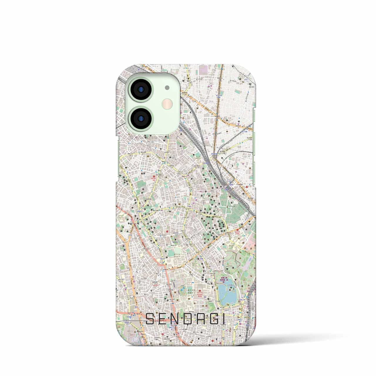 【千駄木】地図柄iPhoneケース（バックカバータイプ・ナチュラル）iPhone 12 mini 用