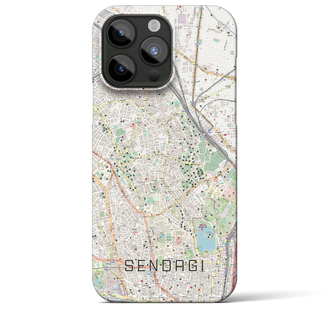 【千駄木】地図柄iPhoneケース（バックカバータイプ・ナチュラル）iPhone 15 Pro Max 用
