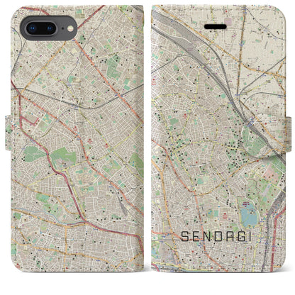 【千駄木（東京都）】地図柄iPhoneケース（手帳タイプ）ナチュラル・iPhone 8Plus /7Plus / 6sPlus / 6Plus 用