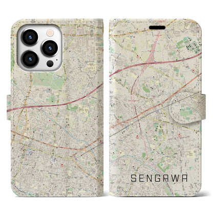 【仙川（東京都）】地図柄iPhoneケース（手帳タイプ）ナチュラル・iPhone 13 Pro 用